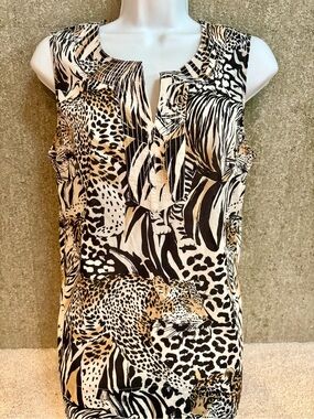 Talbots Black and Cream Animal-Print Sleeveless Camisole~Size: Medium